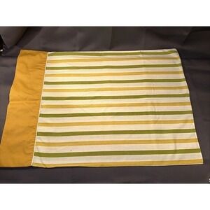 Vintage Monticello Cannon Single Pillowcase 1970s Yellow Green Striped Retro